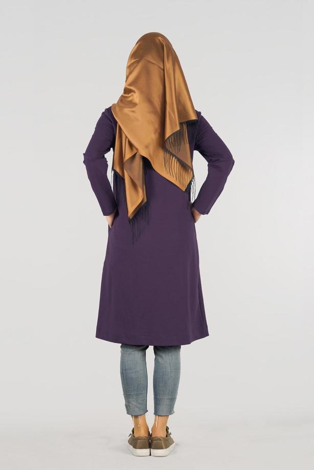 Vêtements hijab POURPRE T 1709 Allday-Fermuar Detaylı Tesettür Tunik - TRENDTESETTÜR