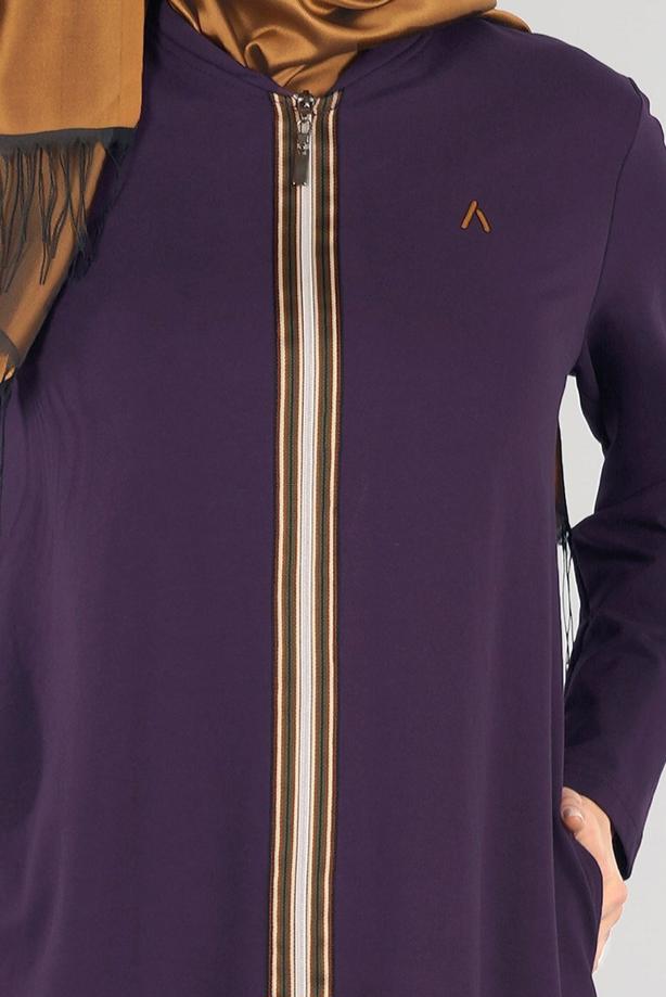 Vêtements hijab POURPRE T 1709 Allday-Fermuar Detaylı Tesettür Tunik - TRENDTESETTÜR