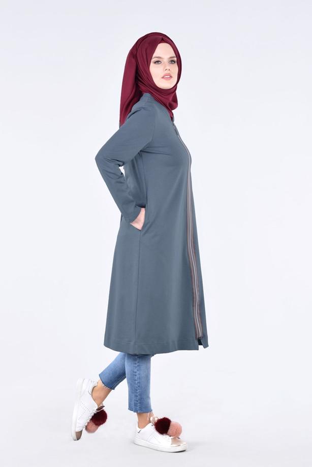 Vêtements hijab VERT T 1709 Allday-Fermuar Detaylı Tesettür Tunik - TRENDTESETTÜR
