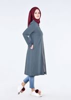 Vêtements hijab VERT T 1709 Allday-Fermuar Detaylı Tesettür Tunik