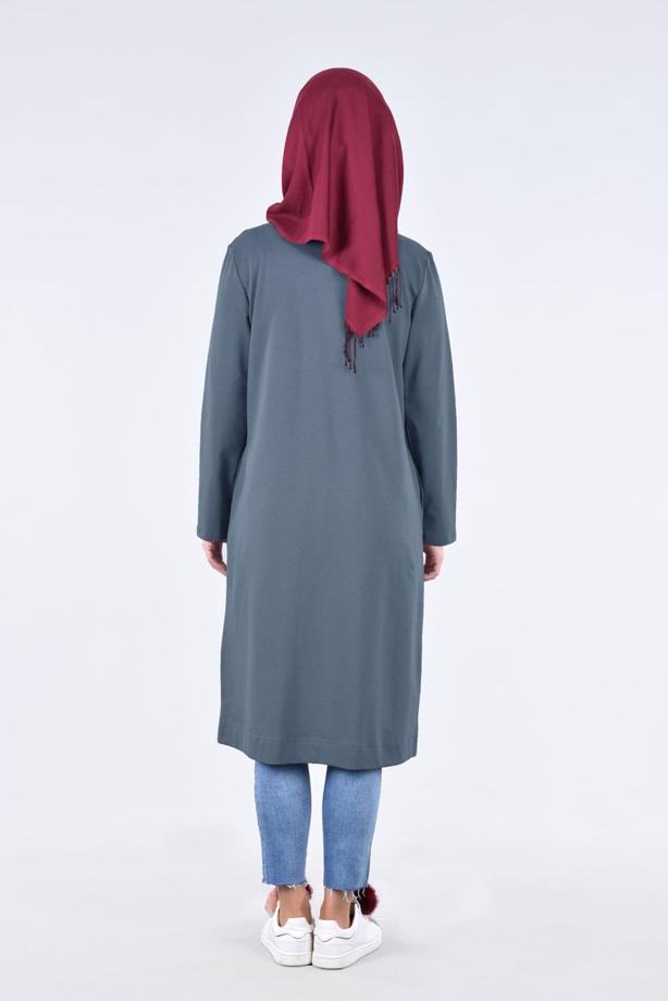 Vêtements hijab VERT T 1709 Allday-Fermuar Detaylı Tesettür Tunik - TRENDTESETTÜR