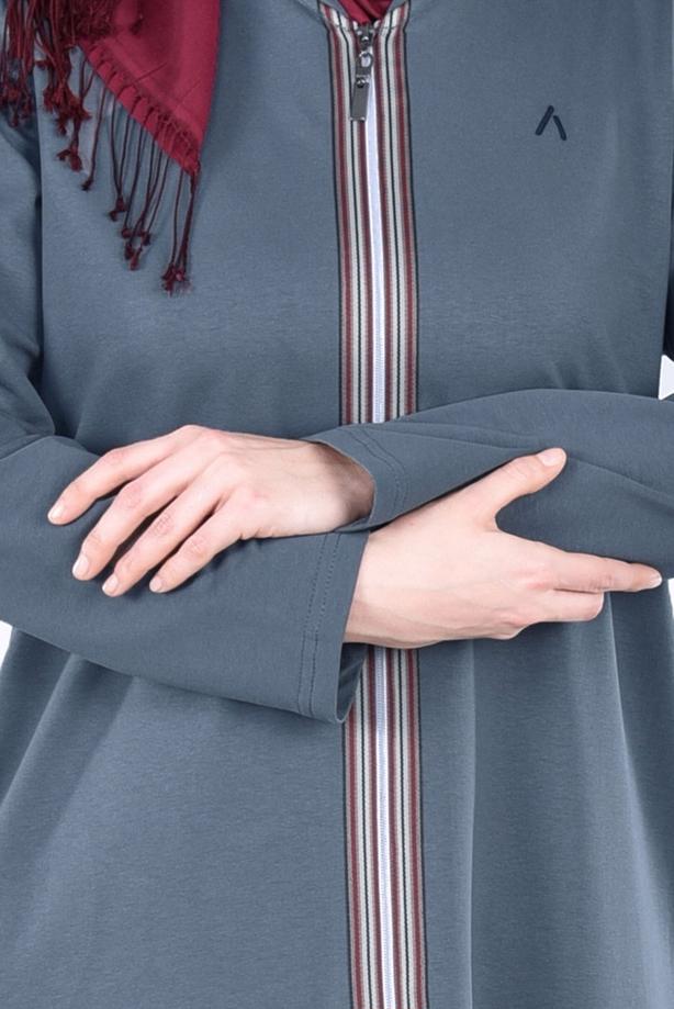 Vêtements hijab VERT T 1709 Allday-Fermuar Detaylı Tesettür Tunik - TRENDTESETTÜR