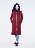 Vêtements hijab ROUGE BORDEAUX T 1709 Allday-Fermuar Detaylı Tesettür Tunik
