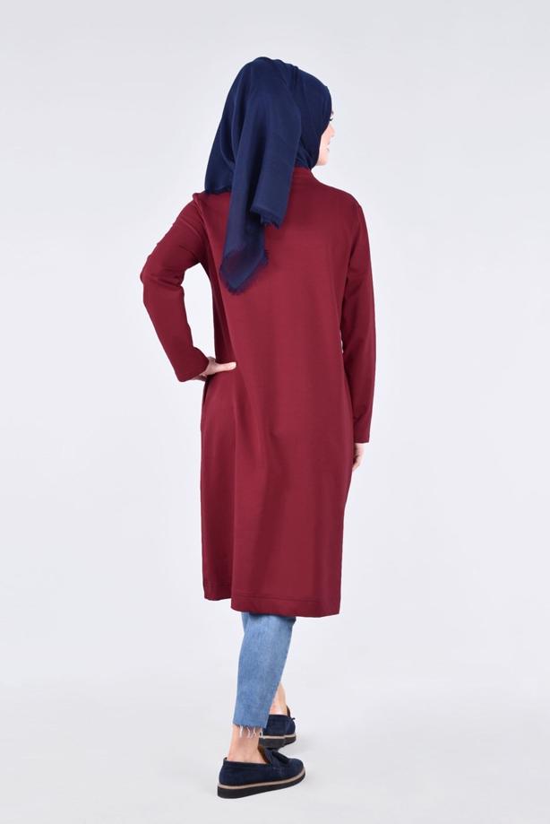 Vêtements hijab ROUGE BORDEAUX T 1709 Allday-Fermuar Detaylı Tesettür Tunik - TRENDTESETTÜR
