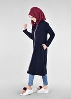 Vêtements hijab BLEU MARINE T 1709 Allday-Fermuar Detaylı Tesettür Tunik