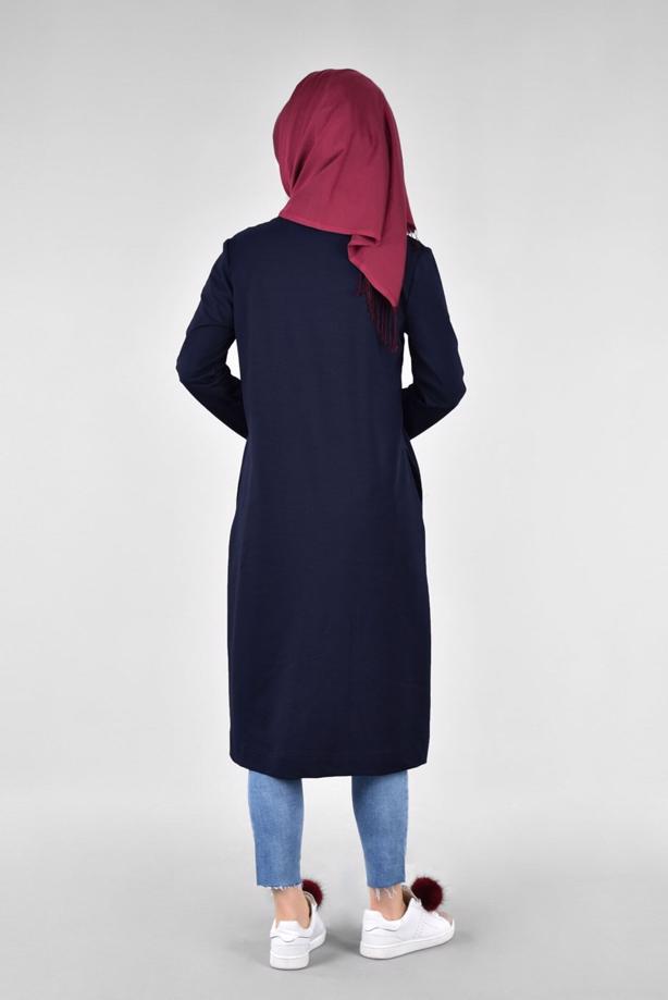 Vêtements hijab BLEU MARINE T 1709 Allday-Fermuar Detaylı Tesettür Tunik - TRENDTESETTÜR