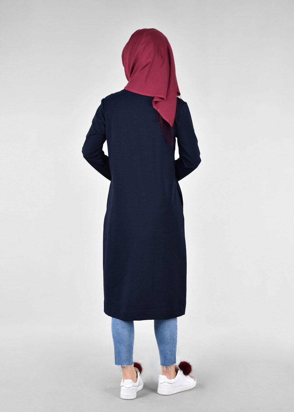 Vêtements hijab BLEU MARINE T 1709 Allday-Fermuar Detaylı Tesettür Tunik