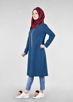 Vêtements hijab BLEU MARINE T 1709 Allday-Fermuar Detaylı Tesettür Tunik