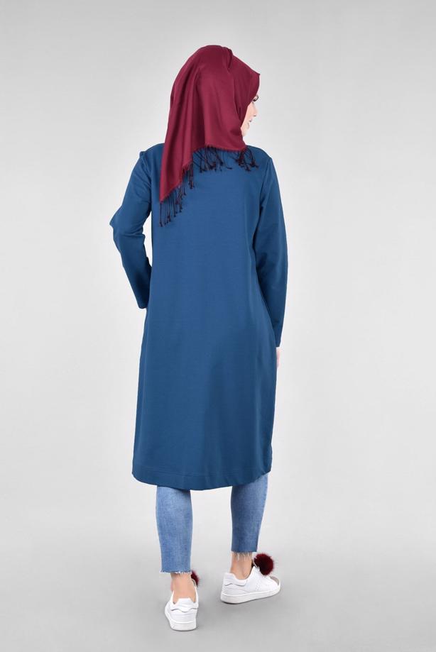 Vêtements hijab BLEU MARINE T 1709 Allday-Fermuar Detaylı Tesettür Tunik - TRENDTESETTÜR