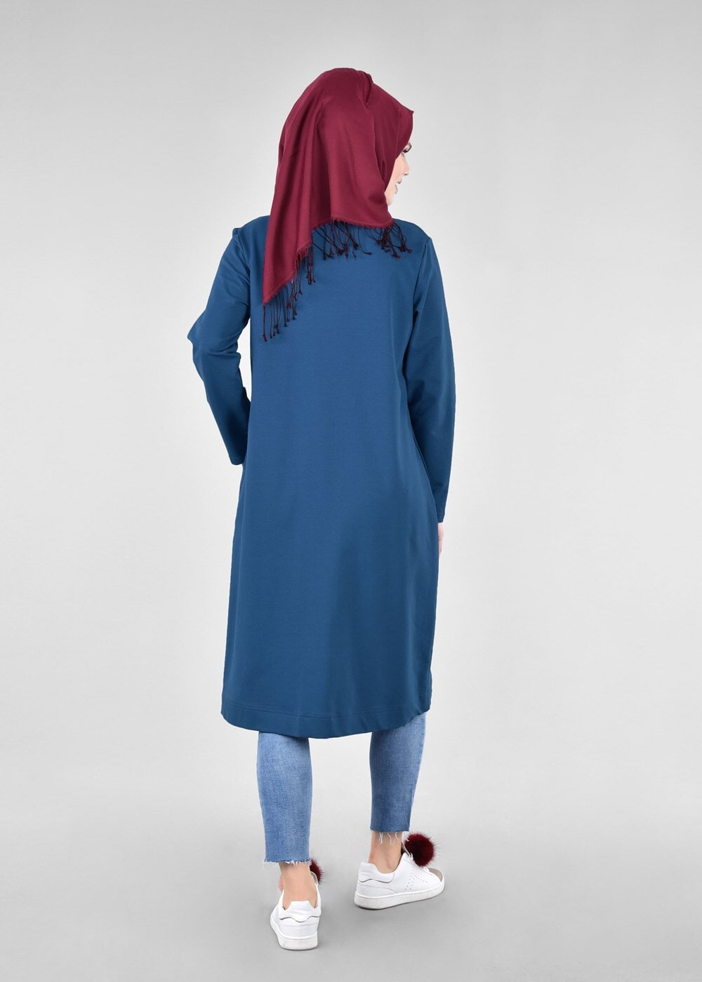 Vêtements hijab BLEU MARINE T 1709 Allday-Fermuar Detaylı Tesettür Tunik