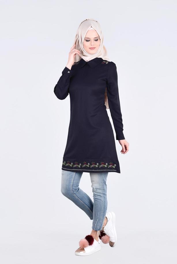 Vêtements hijab  T 1994 Yılmazlar-Çiçek Desenli  Tunik - TRENDTESETTÜR