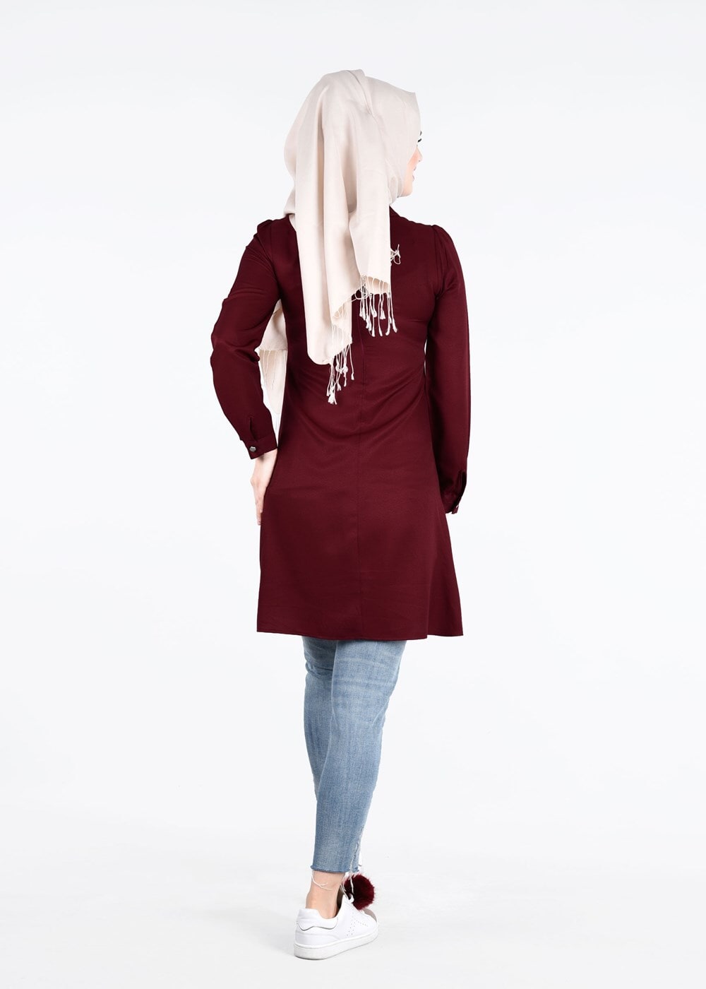 Vêtements hijab ROUGE BORDEAUX T 1994 Yılmazlar-Çiçek Desenli  Tunik