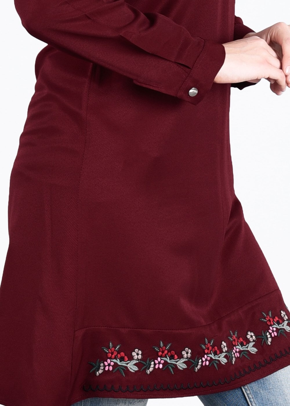 Vêtements hijab ROUGE BORDEAUX T 1994 Yılmazlar-Çiçek Desenli  Tunik