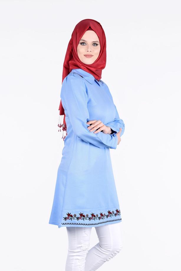 Vêtements hijab  T 1994 Yılmazlar-Çiçek Desenli  Tunik - TRENDTESETTÜR