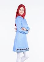 Hijab clothing BLUE T 1994 Yılmazlar-Çiçek Desenli  Tunik