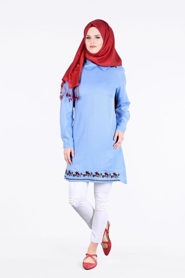 Vêtements hijab  T 1994 Yılmazlar-Çiçek Desenli  Tunik - TRENDTESETTÜR