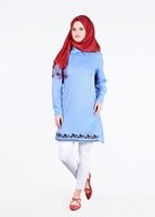 Hijab clothing BLUE T 1994 Yılmazlar-Çiçek Desenli  Tunik