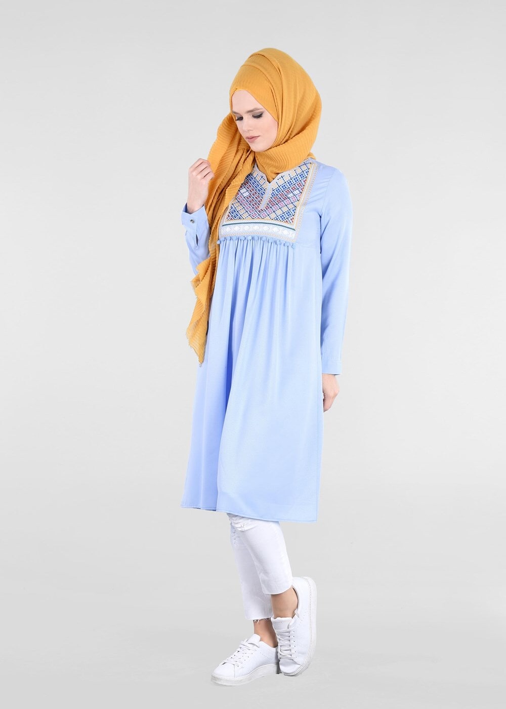 Vêtements hijab BLEU T 2000 Etnik Desenli Tunik-Yılmazlar