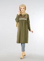 Hijab clothing KHAKI T 2000 Etnik Desenli Tunik-Yılmazlar