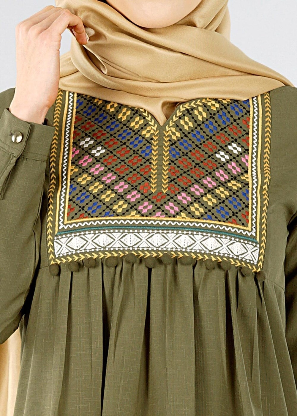 Hijab clothing KHAKI T 2000 Etnik Desenli Tunik-Yılmazlar