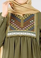 Hijab clothing KHAKI T 2000 Etnik Desenli Tunik-Yılmazlar