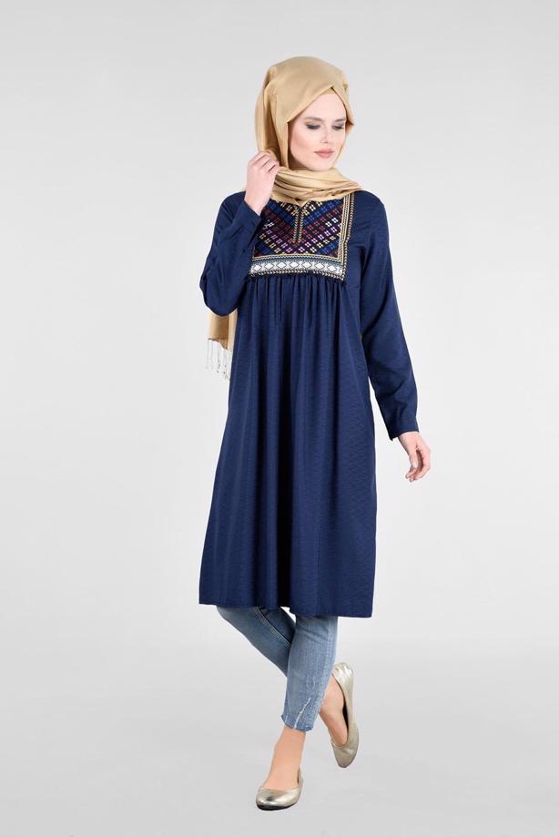 Vêtements hijab  T 2000 Etnik Desenli Tunik-Yılmazlar - TRENDTESETTÜR