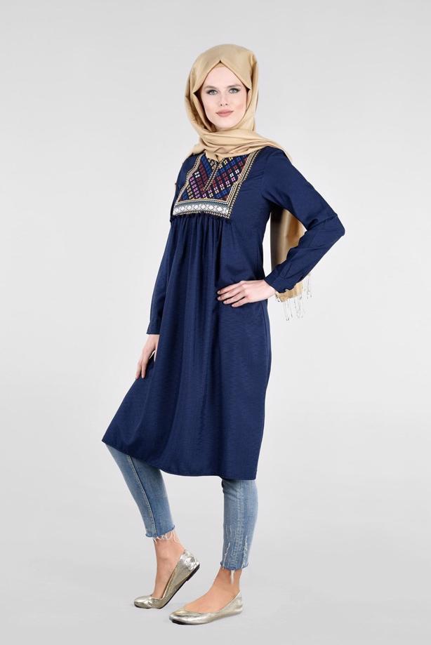 Vêtements hijab  T 2000 Etnik Desenli Tunik-Yılmazlar - TRENDTESETTÜR