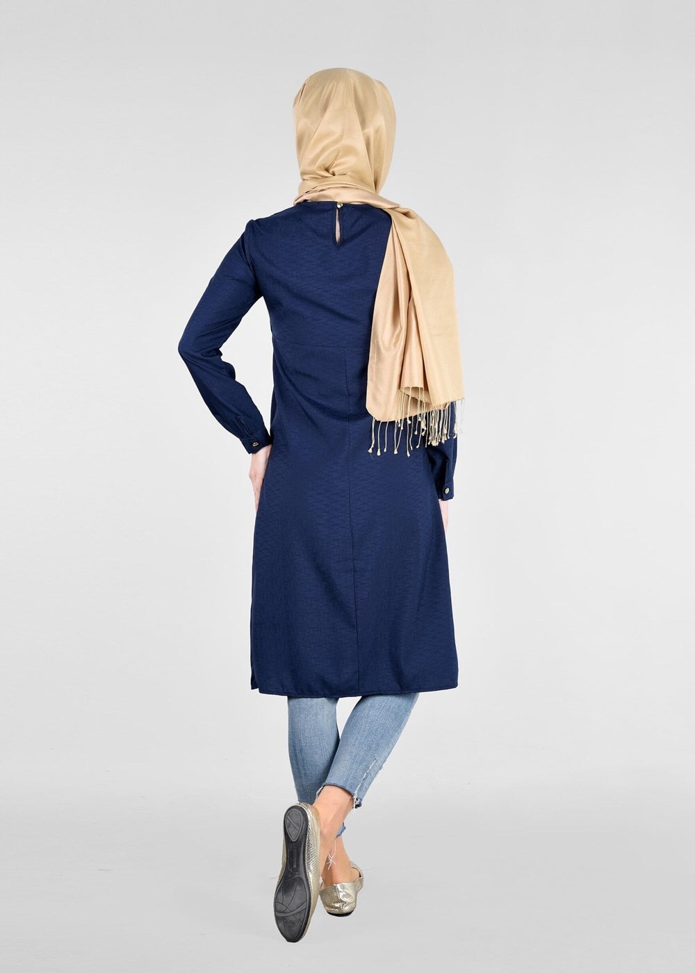 Vêtements hijab BLEU MARINE T 2000 Etnik Desenli Tunik-Yılmazlar