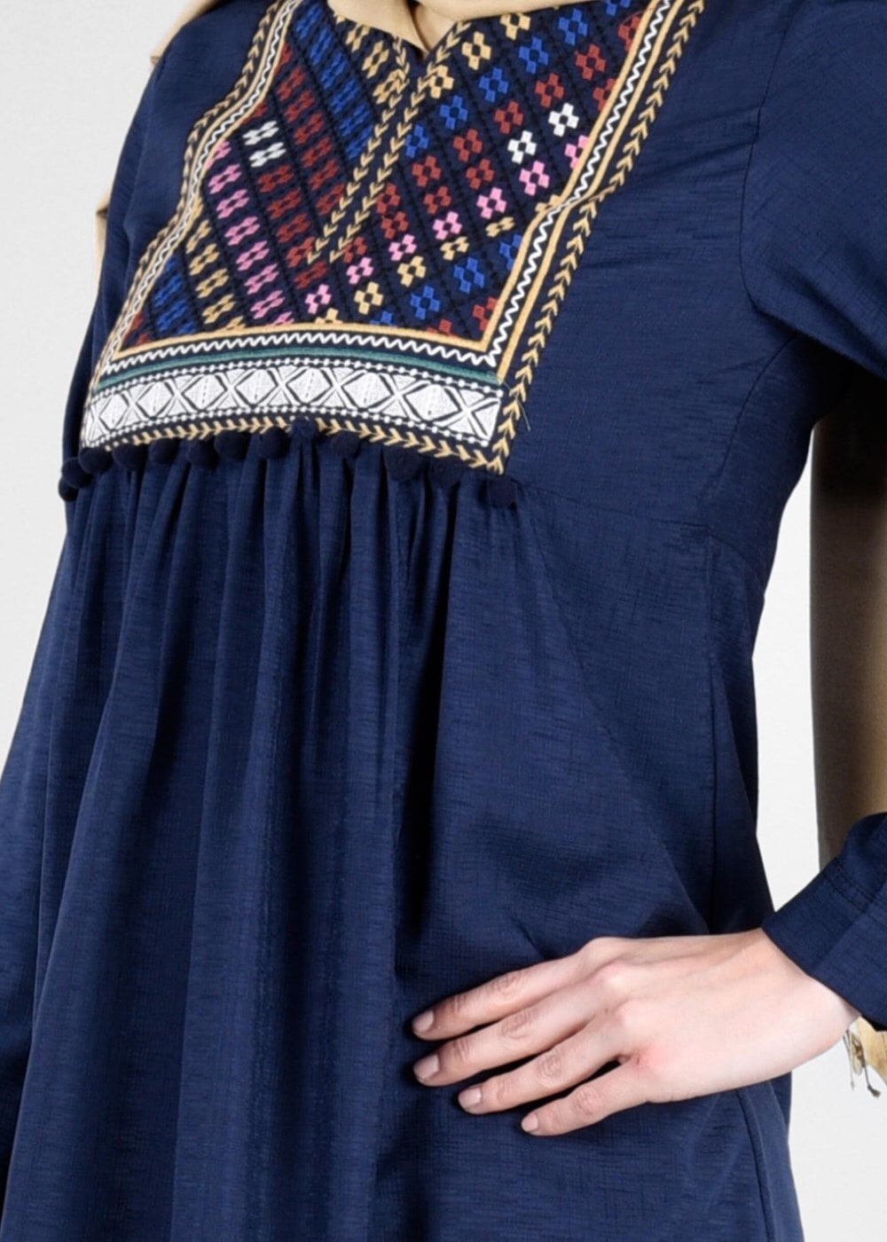 Vêtements hijab BLEU MARINE T 2000 Etnik Desenli Tunik-Yılmazlar