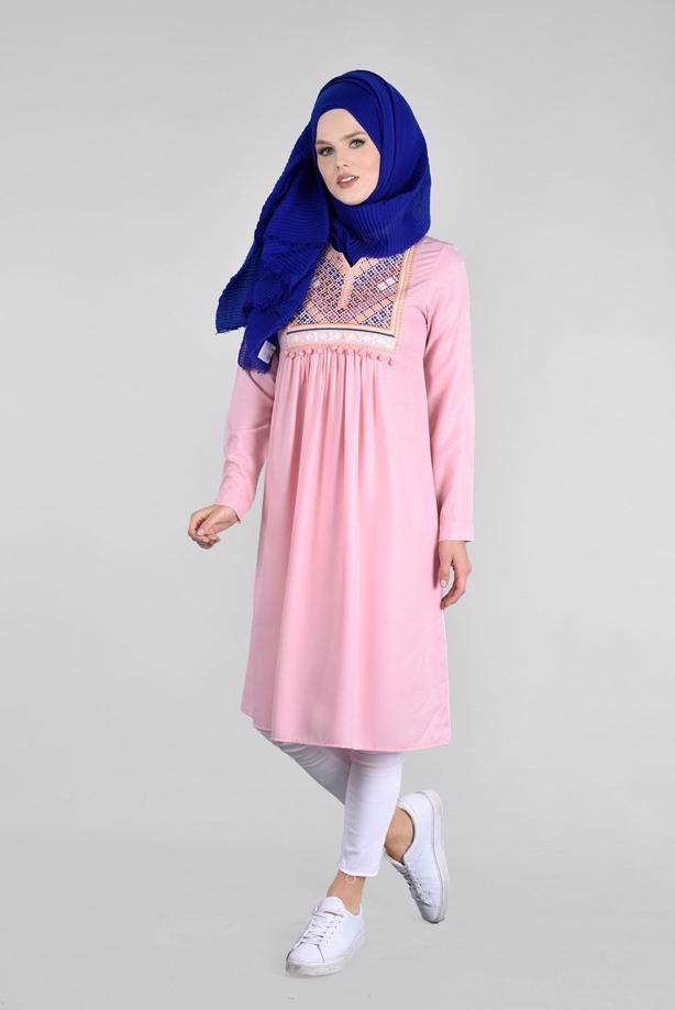 Vêtements hijab  T 2000 Etnik Desenli Tunik-Yılmazlar - TRENDTESETTÜR
