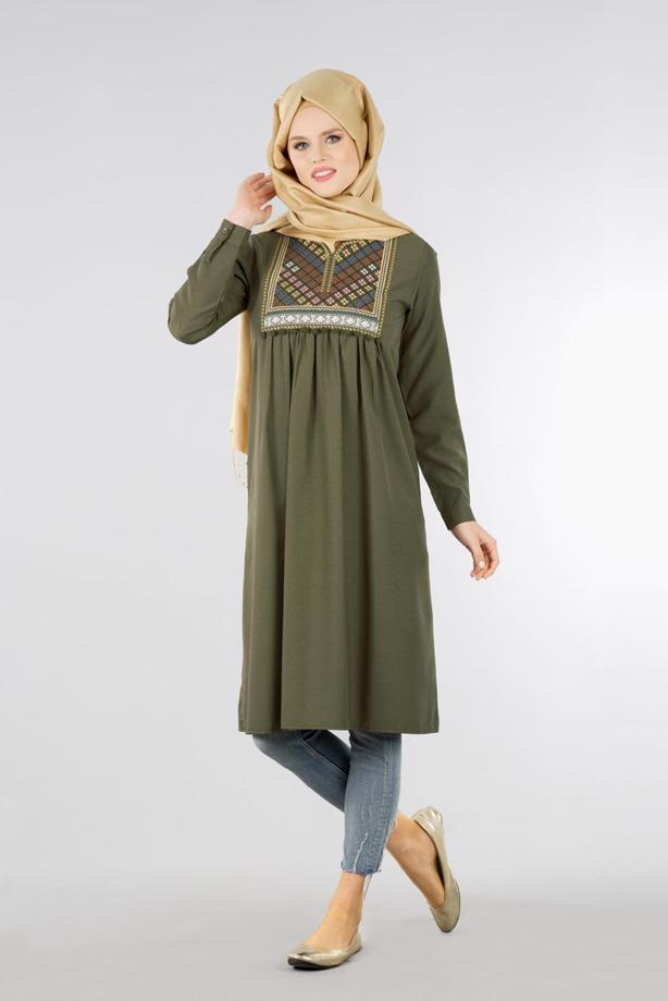 Vêtements hijab  T 2000 Etnik Desenli Tunik-Yılmazlar - TRENDTESETTÜR