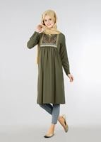 Hijab clothing KHAKI T 2000 Etnik Desenli Tunik-Yılmazlar