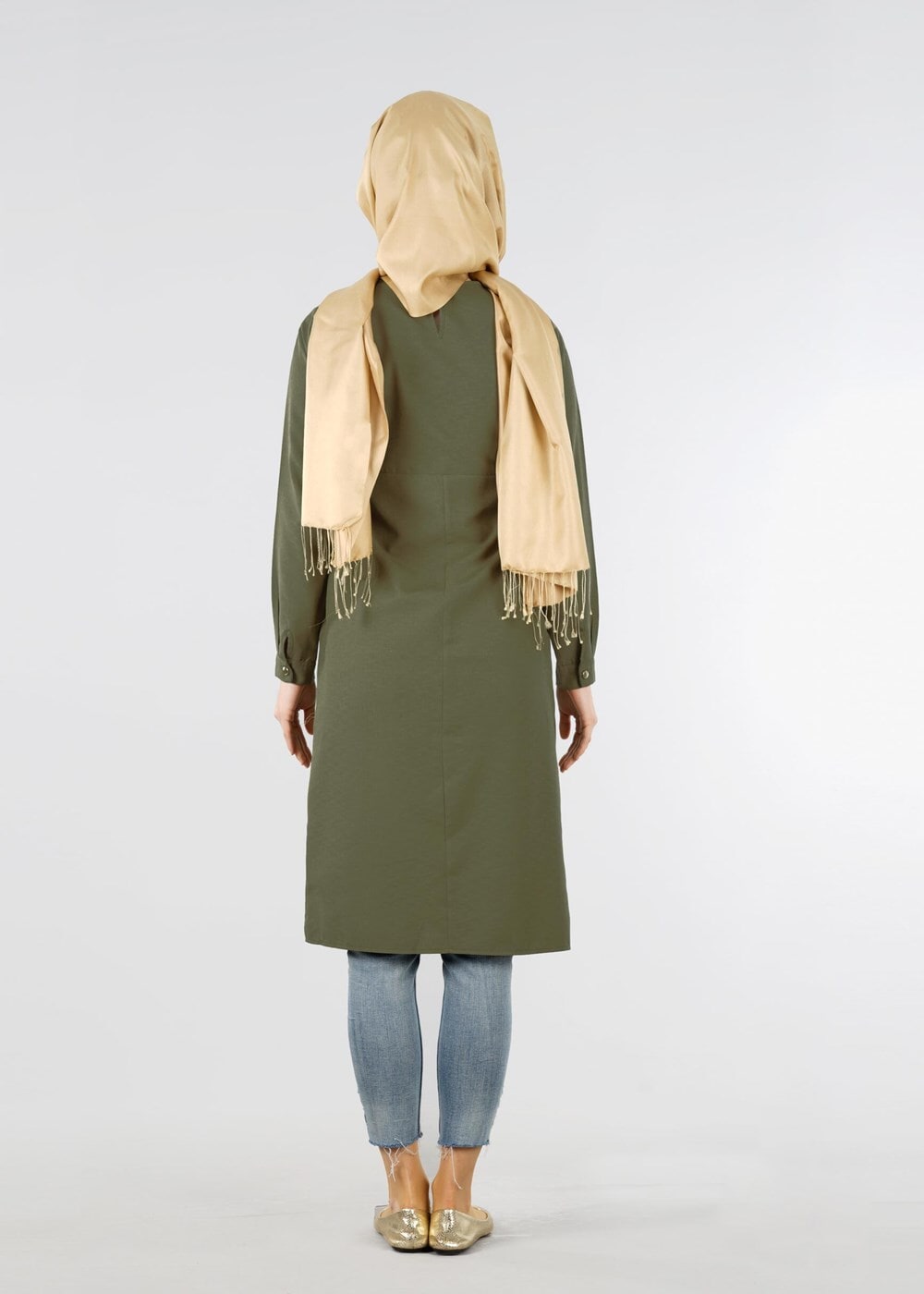 Hijab clothing KHAKI T 2000 Etnik Desenli Tunik-Yılmazlar