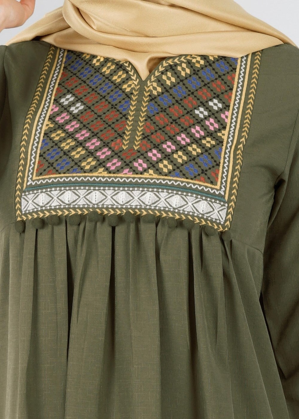 Hijab clothing KHAKI T 2000 Etnik Desenli Tunik-Yılmazlar