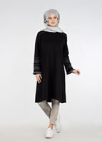 Tesettür giyim SİYAH T 2115 Allday-Kol Detaylı Tesettür Tunik