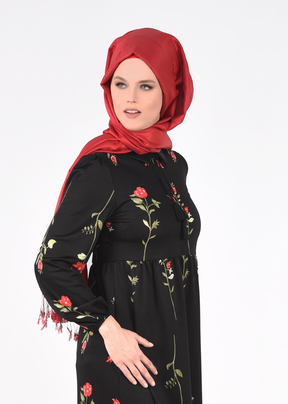 Hijab clothing BLACK T 2331 Kasırga-Desenli Uzun Tunik