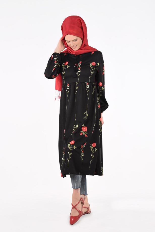 Vêtements hijab  T 2331 Kasırga-Desenli Uzun Tunik - TRENDTESETTÜR