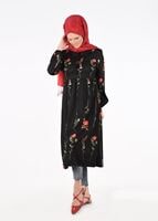 Hijab clothing BLACK T 2331 Kasırga-Desenli Uzun Tunik