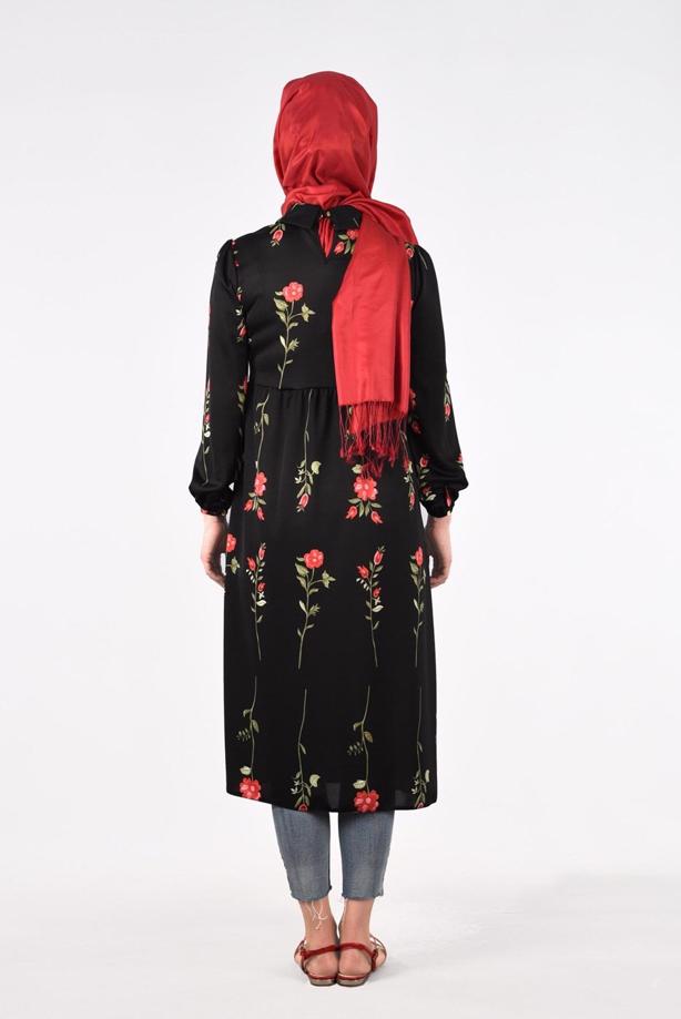 Vêtements hijab  T 2331 Kasırga-Desenli Uzun Tunik - TRENDTESETTÜR