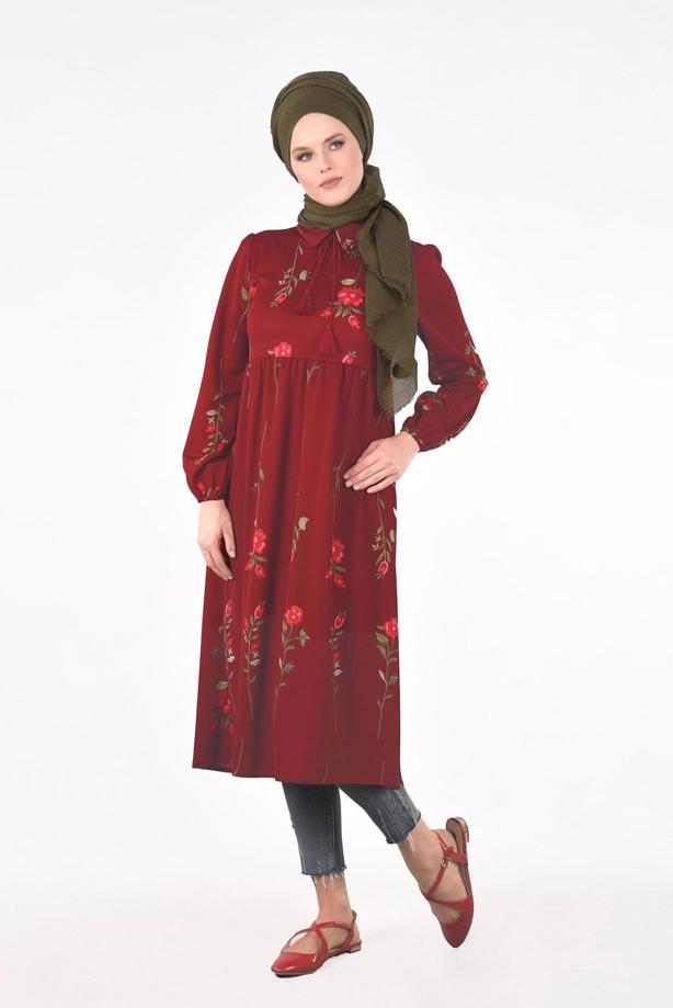 Vêtements hijab  T 2331 Kasırga-Desenli Uzun Tunik - TRENDTESETTÜR