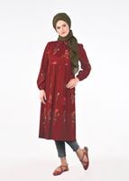 Hijab clothing CLARET RED T 2331 Kasırga-Desenli Uzun Tunik