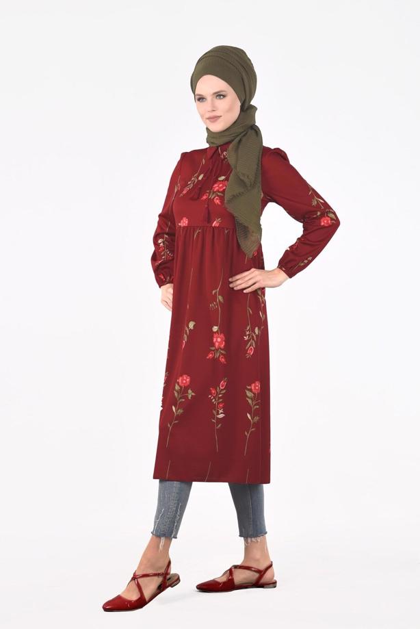 Vêtements hijab  T 2331 Kasırga-Desenli Uzun Tunik - TRENDTESETTÜR