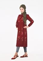 Hijab clothing CLARET RED T 2331 Kasırga-Desenli Uzun Tunik