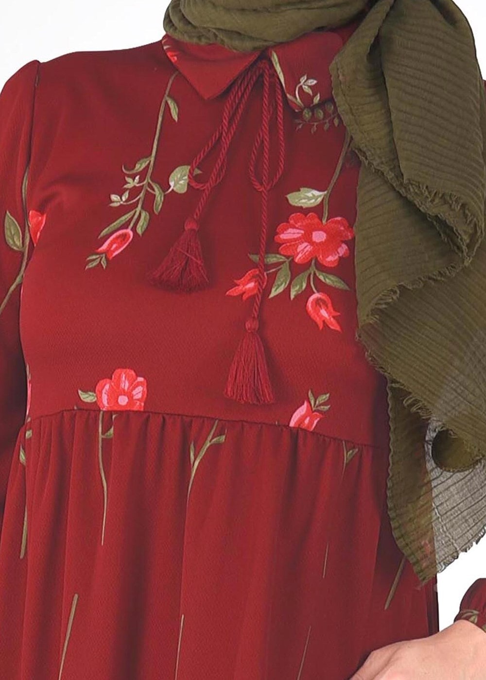 Hijab clothing CLARET RED T 2331 Kasırga-Desenli Uzun Tunik