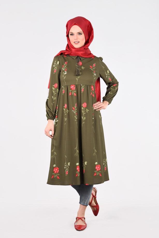 Vêtements hijab  T 2331 Kasırga-Desenli Uzun Tunik - TRENDTESETTÜR