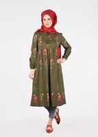 Hijab clothing KHAKI T 2331 Kasırga-Desenli Uzun Tunik