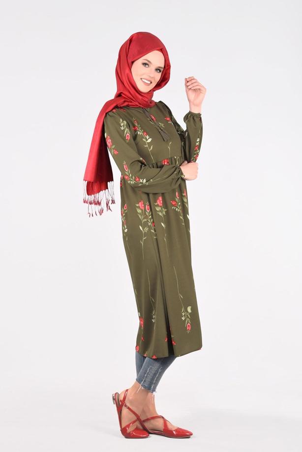 Vêtements hijab  T 2331 Kasırga-Desenli Uzun Tunik - TRENDTESETTÜR