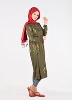 Hijab clothing KHAKI T 2331 Kasırga-Desenli Uzun Tunik