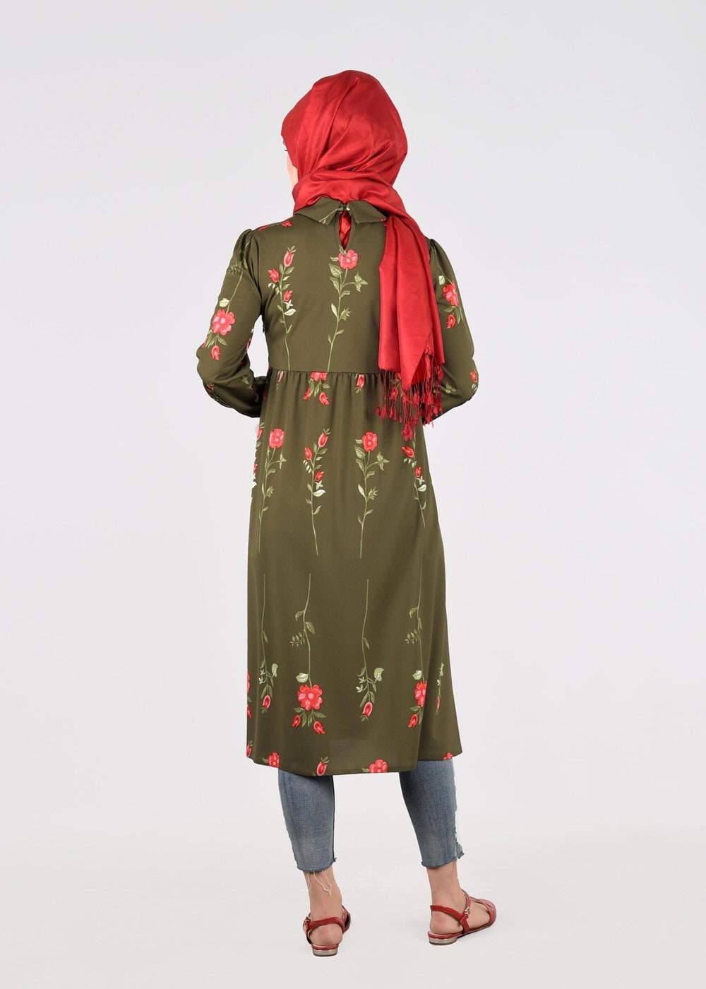 Hijab clothing KHAKI T 2331 Kasırga-Desenli Uzun Tunik