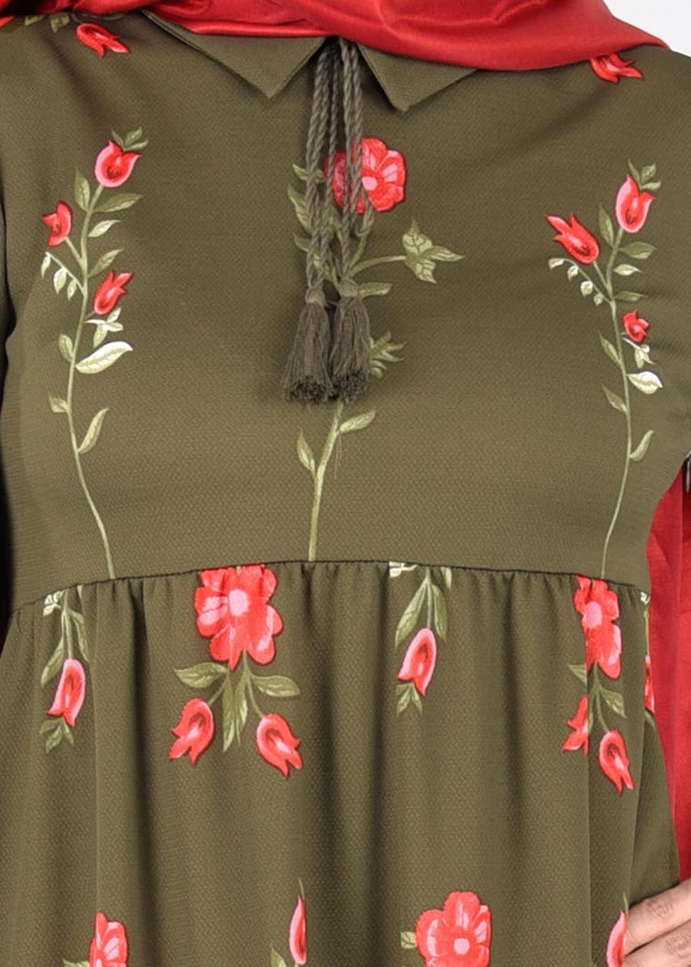 Hijab clothing KHAKI T 2331 Kasırga-Desenli Uzun Tunik